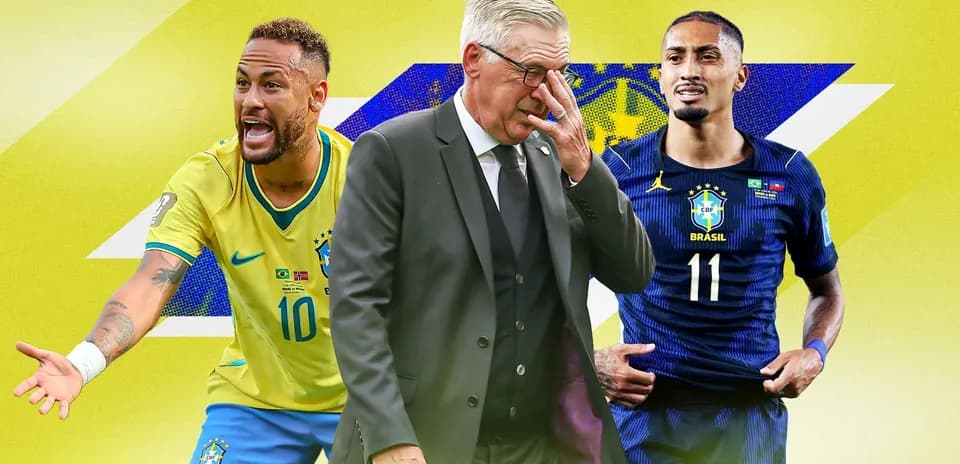 Neymar y otros jugadores de Brasil en fondo amarillo