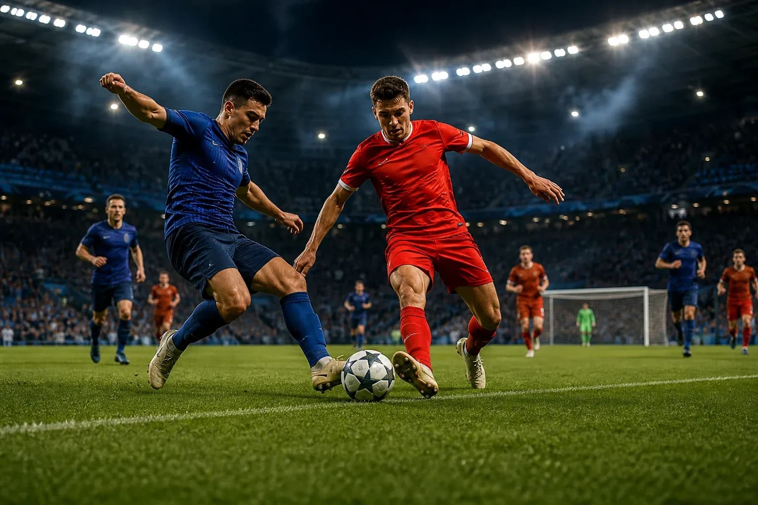 Dos jugadores compitiendo por el balón en el partido