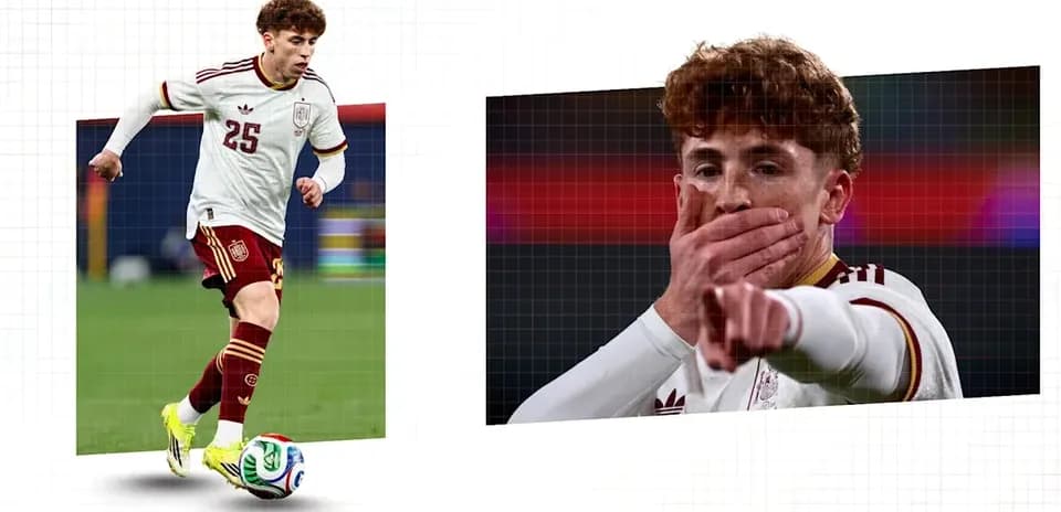 Jugador de España corriendo y señalando en el campo