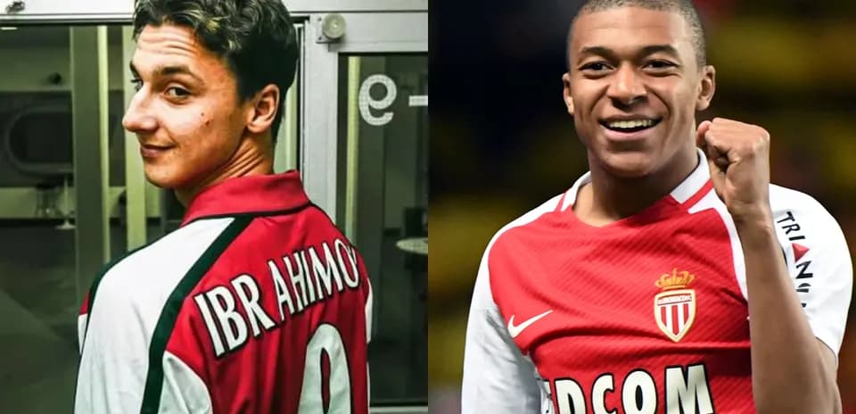 Zlatan Ibrahimović y Kylian Mbappé en camisetas de sus equipos
