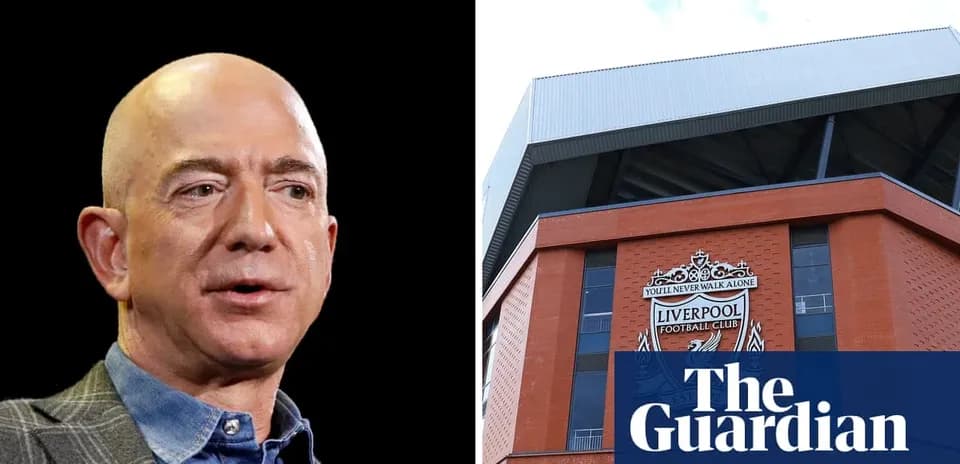 Jeff Bezos and Anfield stadium exterior with logo