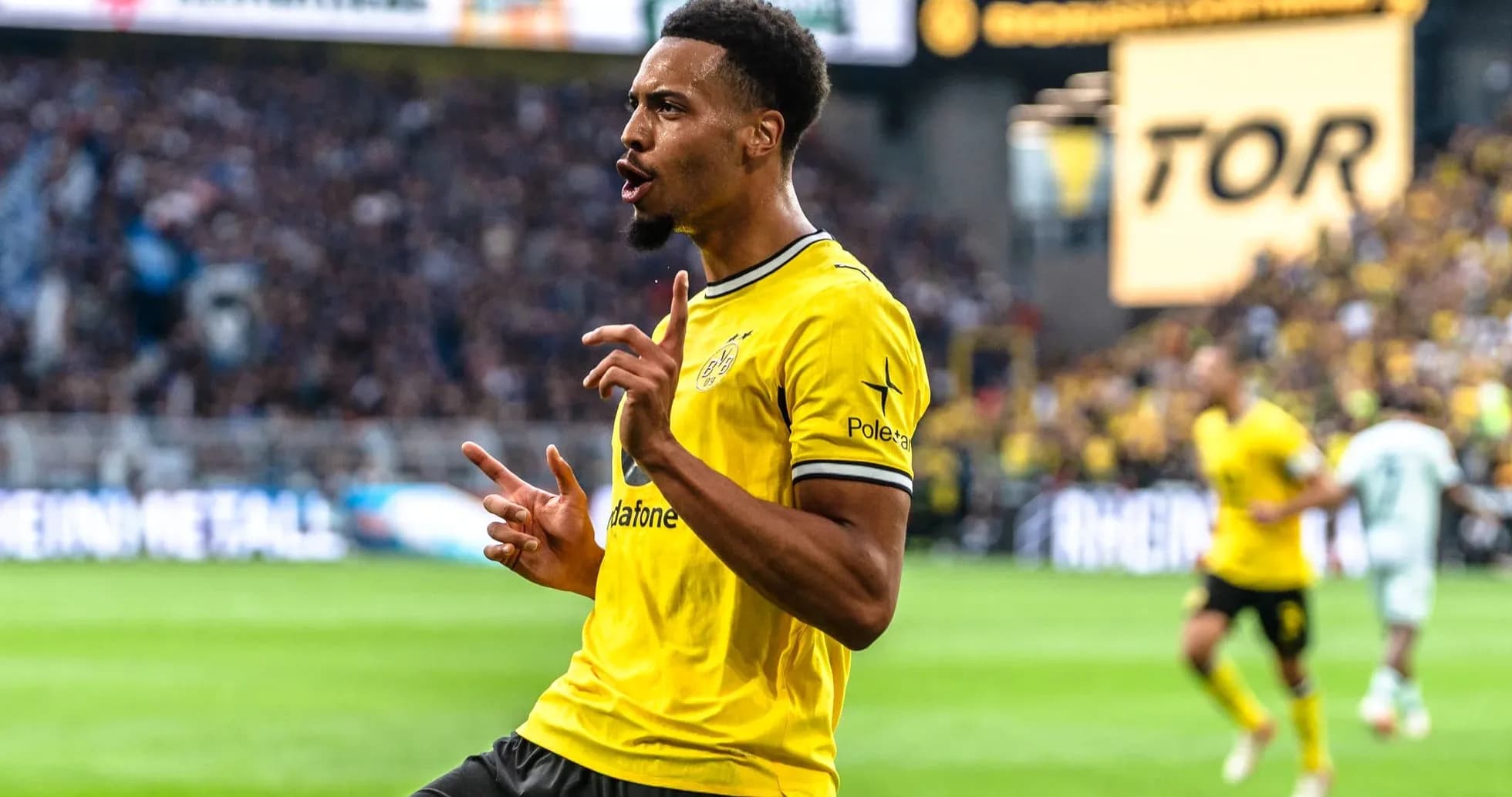 Jugador celebrando un gol en el estadio