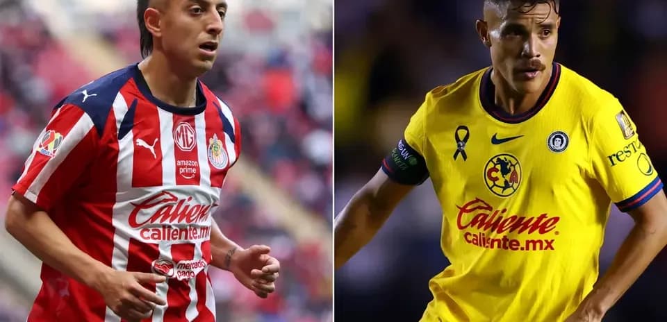 Jugadores de Chivas y Club América en acción