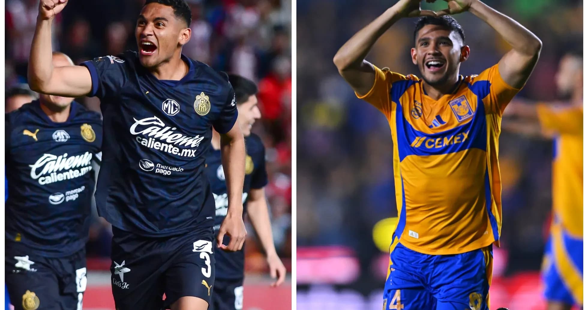 Jugadores celebrando durante el partido Chivas vs Tigres