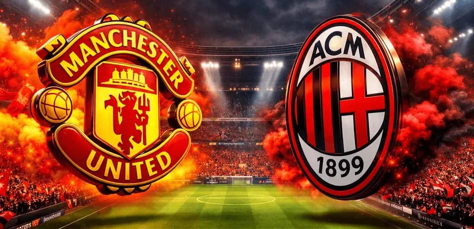 Logos de Manchester United y AC Milan en el estadio