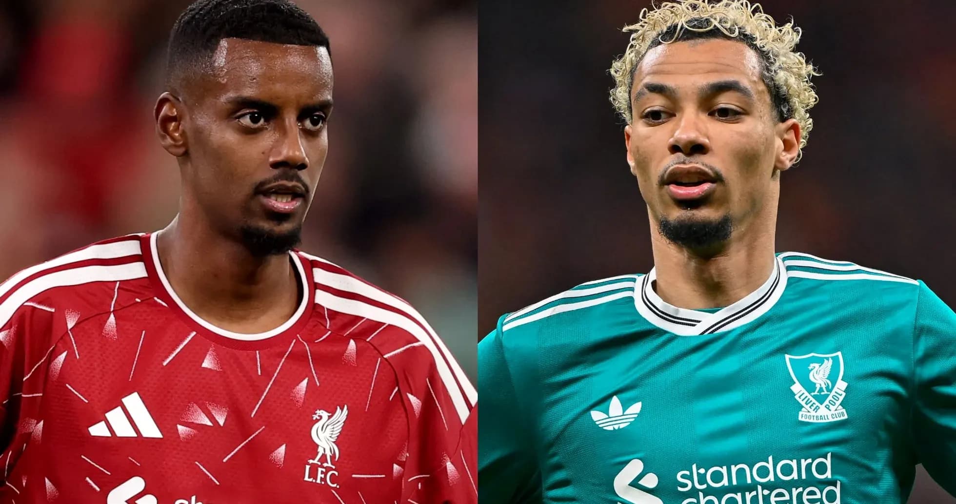 Dos jugadores de Liverpool en uniformes de entrenamiento