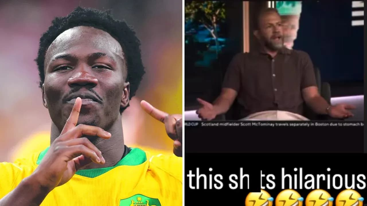 Jugador celebrando y comentarista en programa de televisión