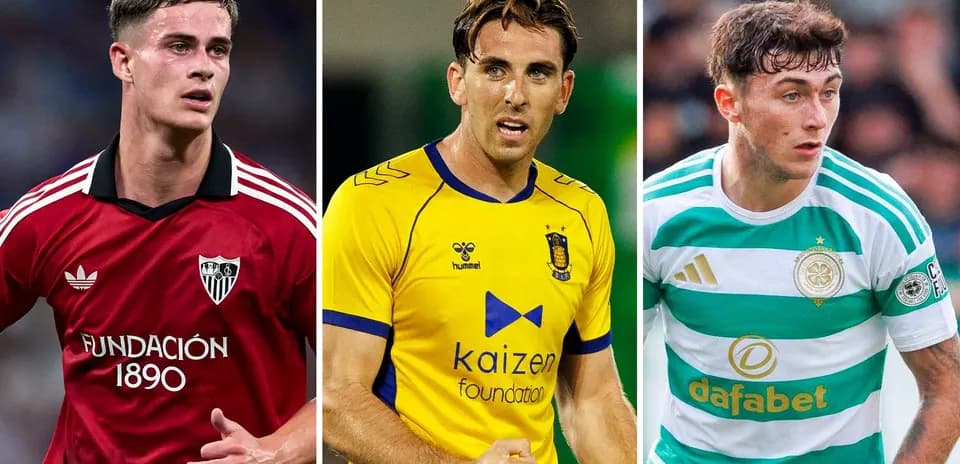 Tres futbolistas en acción con diferentes camisetas