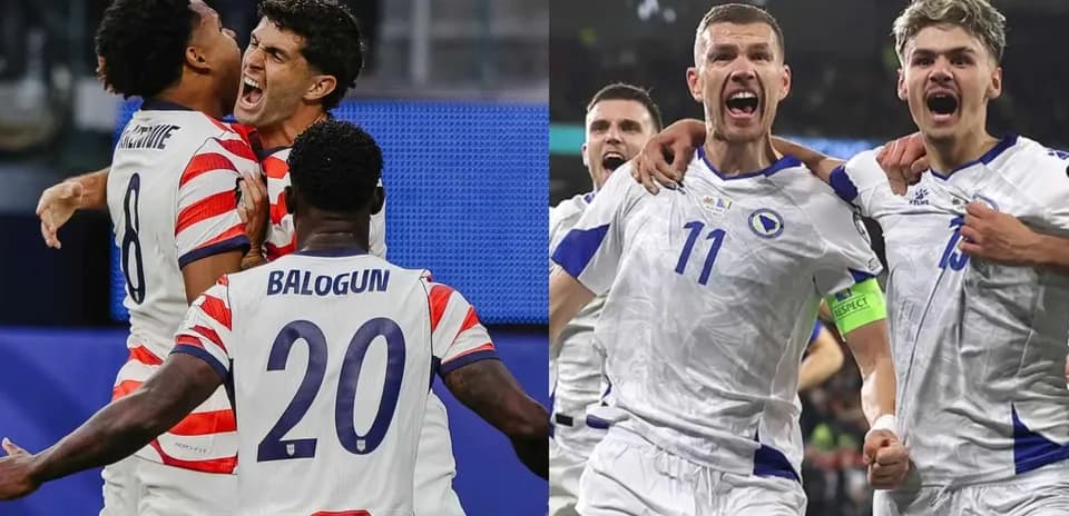 Celebración de jugadores de EE.UU. y Bosnia