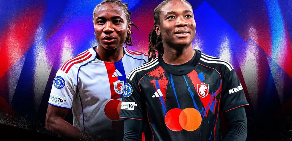 Dos jugadores en camisetas de fútbol, fondo colorido