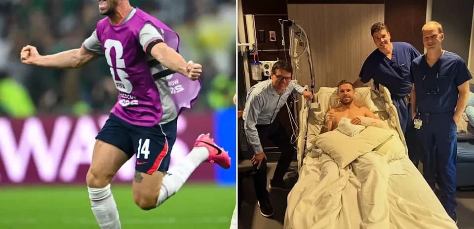 Jugador celebrando un gol y en recuperación médica