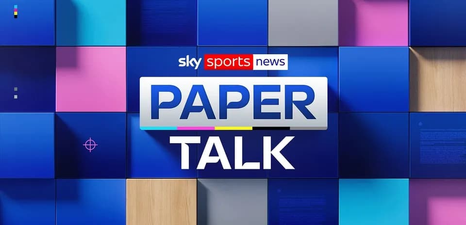 Logo de Sky Sports News Paper Talk en fondo colorido