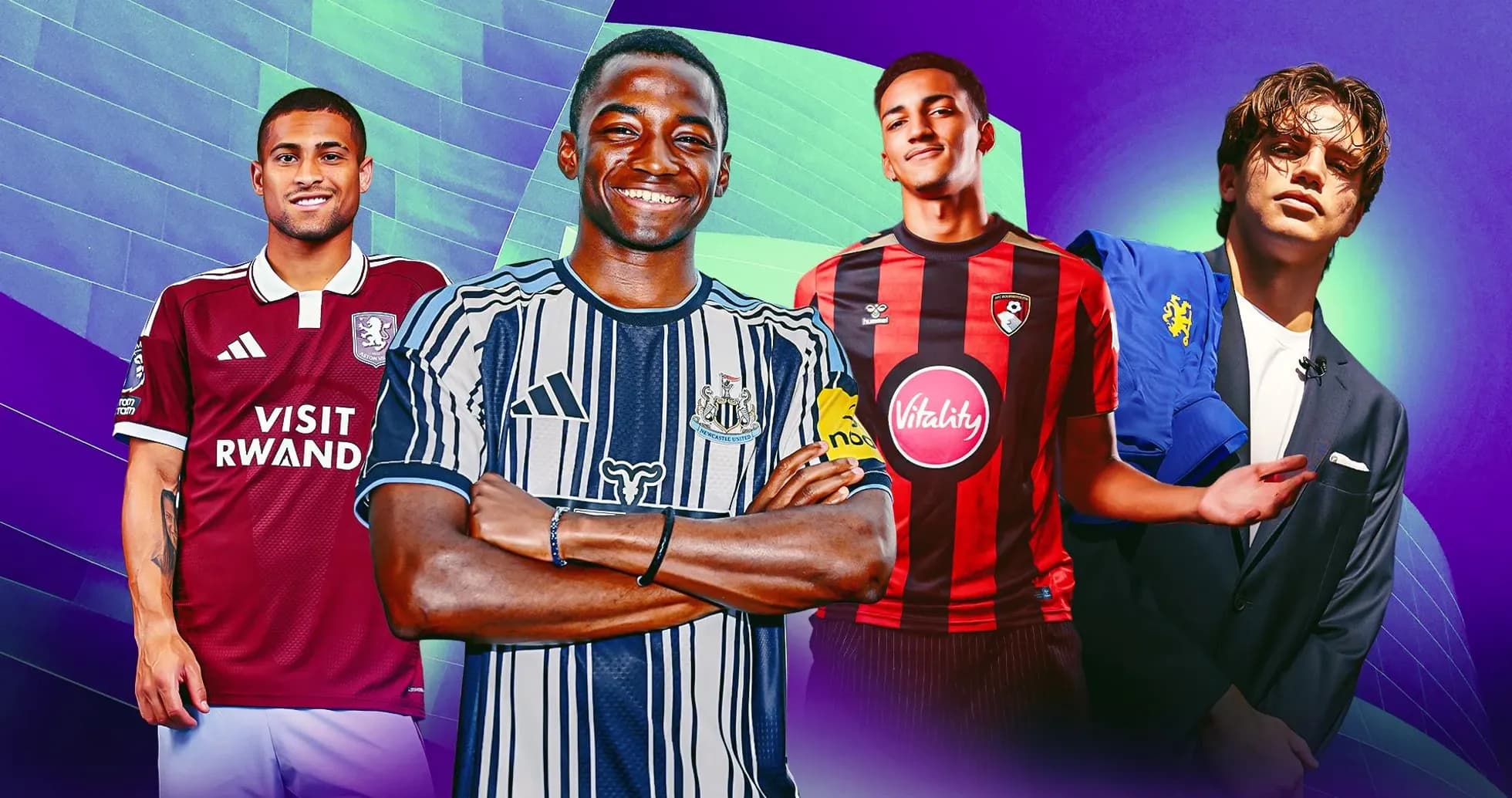 Jugadores de fútbol en camisetas de sus equipos