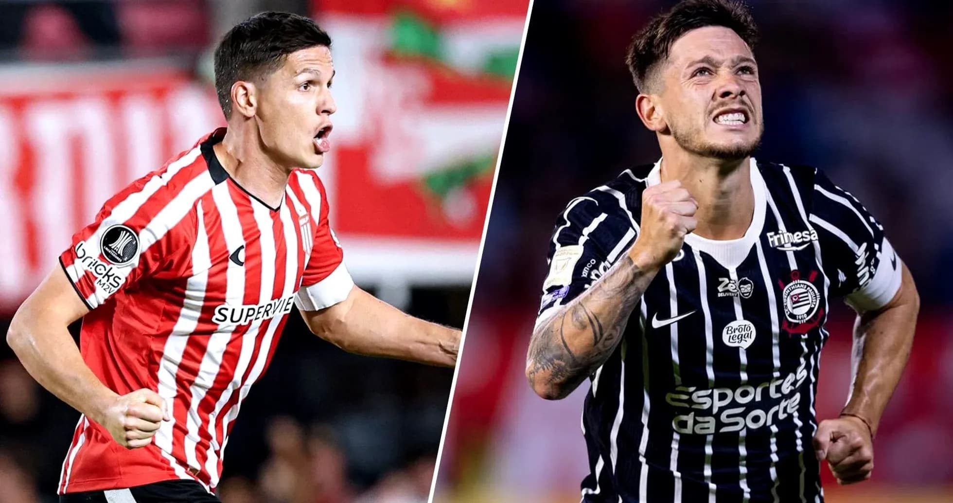 Jugadores de Estudiantes y Corinthians celebrando goles