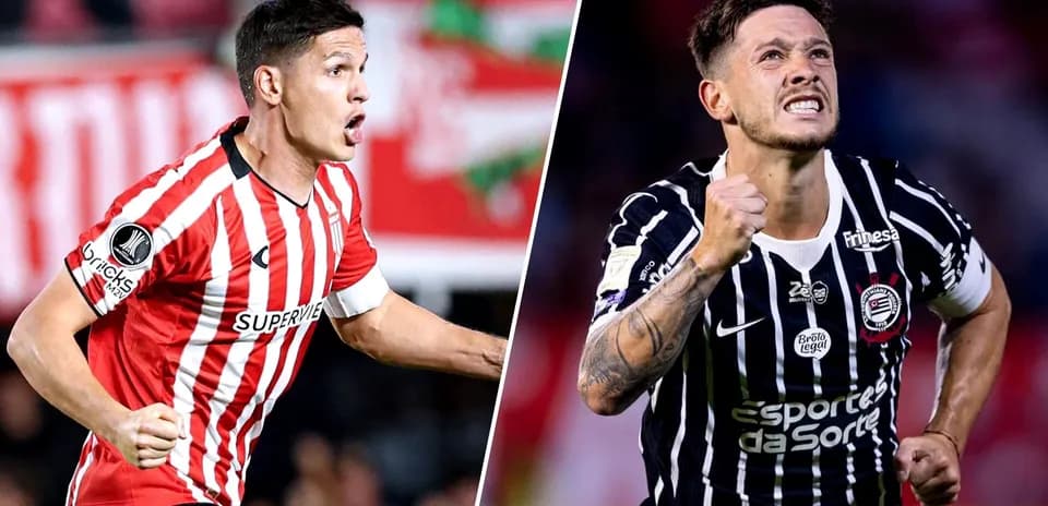 Jugadores de Estudiantes y Corinthians celebrando goles