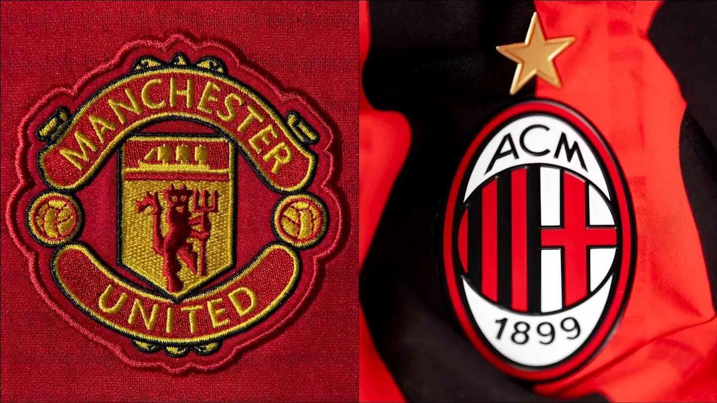 Logos de Manchester United y AC Milan en tela