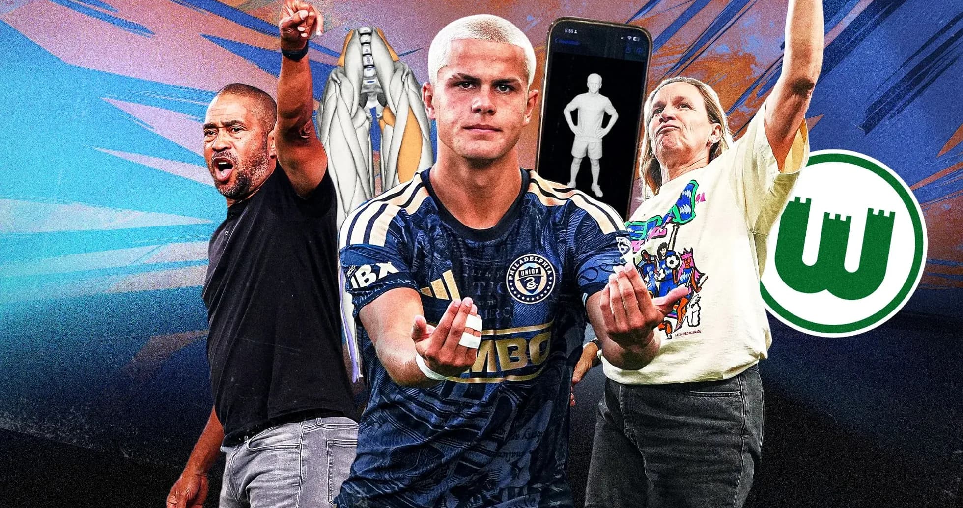 Jugadores y entrenadores en acción con fondo colorido