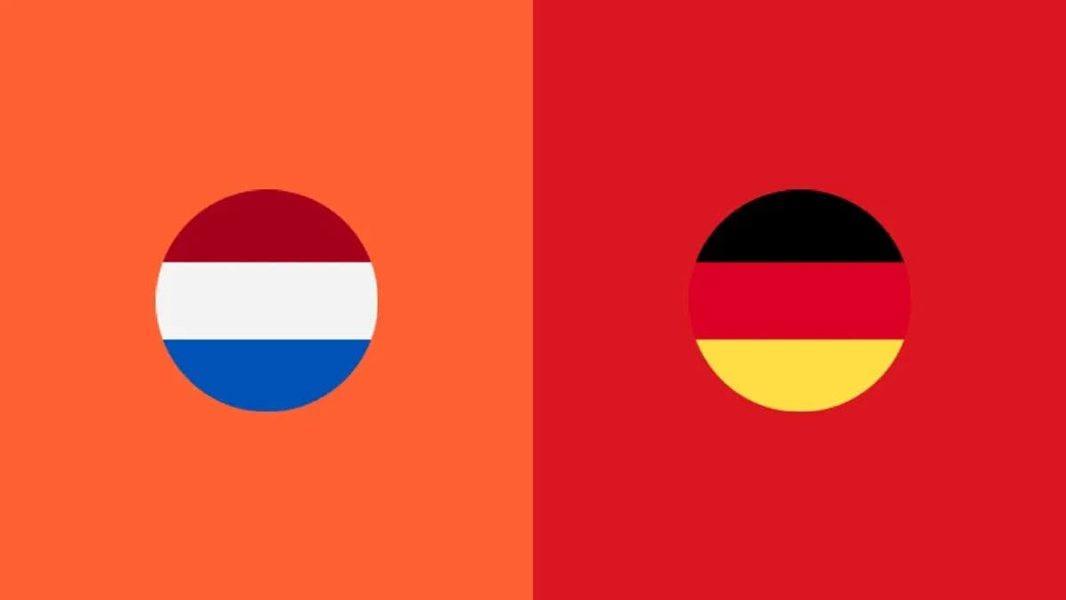 Banderas de Países Bajos y Alemania en fondo colorido