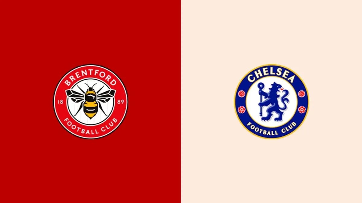 Logos de Brentford y Chelsea FC en fondo dividido