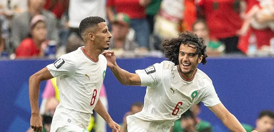 Jugadores de Marruecos celebrando un gol en partido