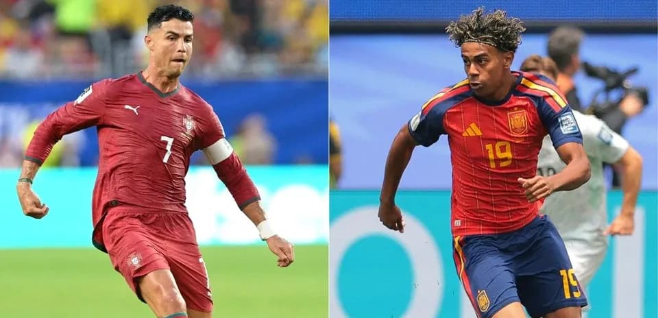 Cristiano Ronaldo y jugador español corriendo en el campo