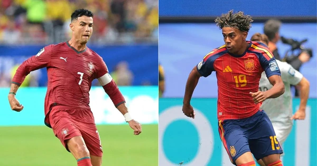 Cristiano Ronaldo y jugador español corriendo en el campo