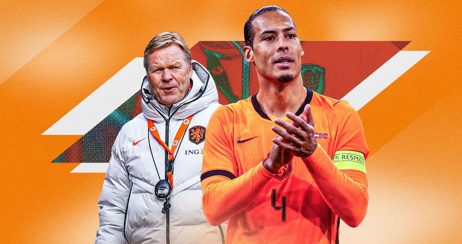 Entrenador y capitán de Países Bajos en fondo naranja