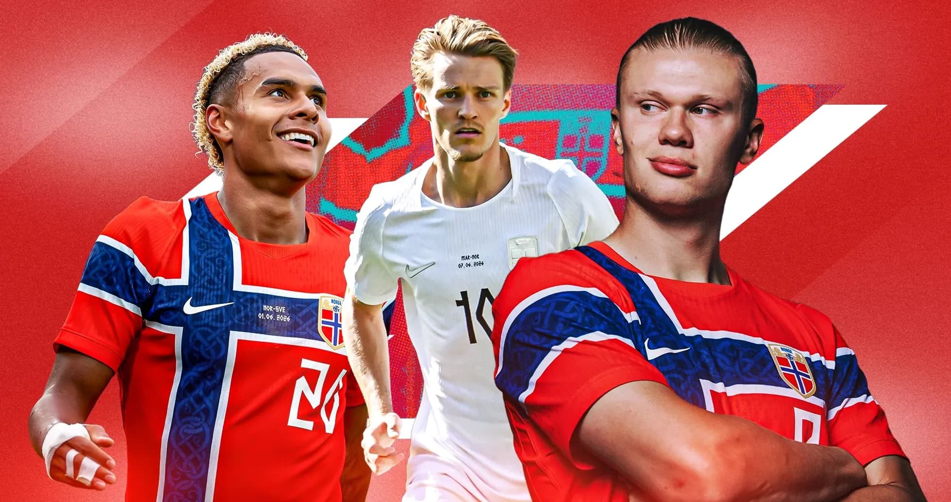 Tres jugadores noruegos en uniforme durante sesión fotográfica
