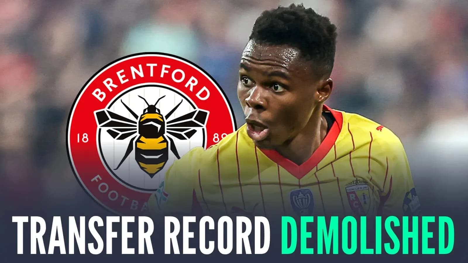 Jugador de fútbol celebrando con logo de Brentford