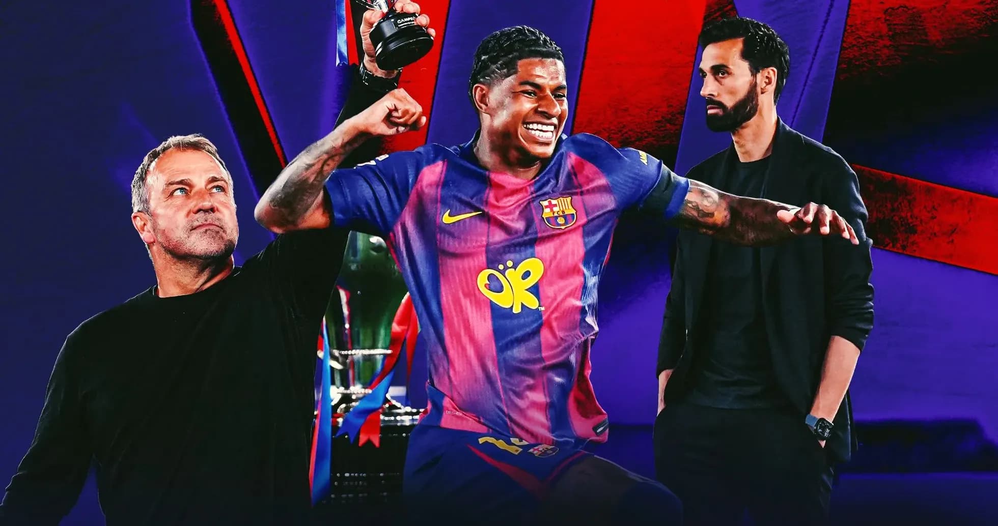 Jugador de Barcelona celebrando con trofeo en mano