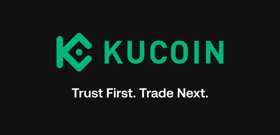 Logo de KuCoin con lema de confianza y comercio