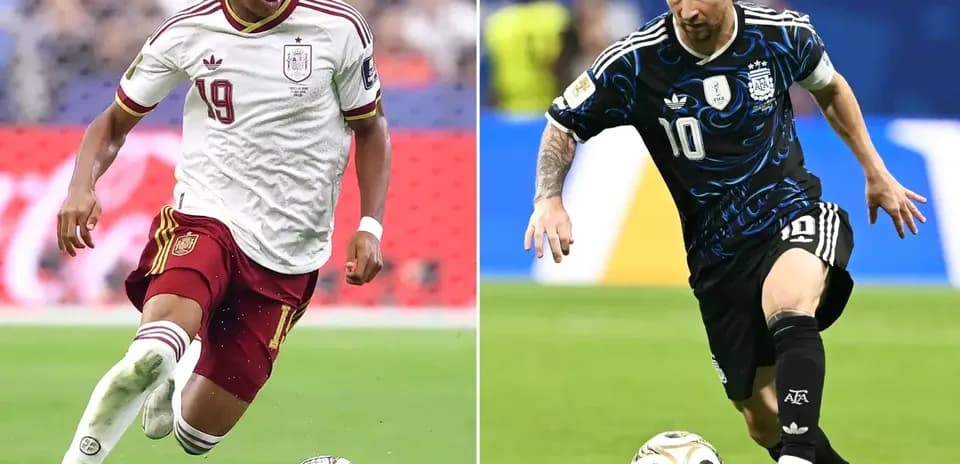 Jugadores de España y Argentina durante el partido