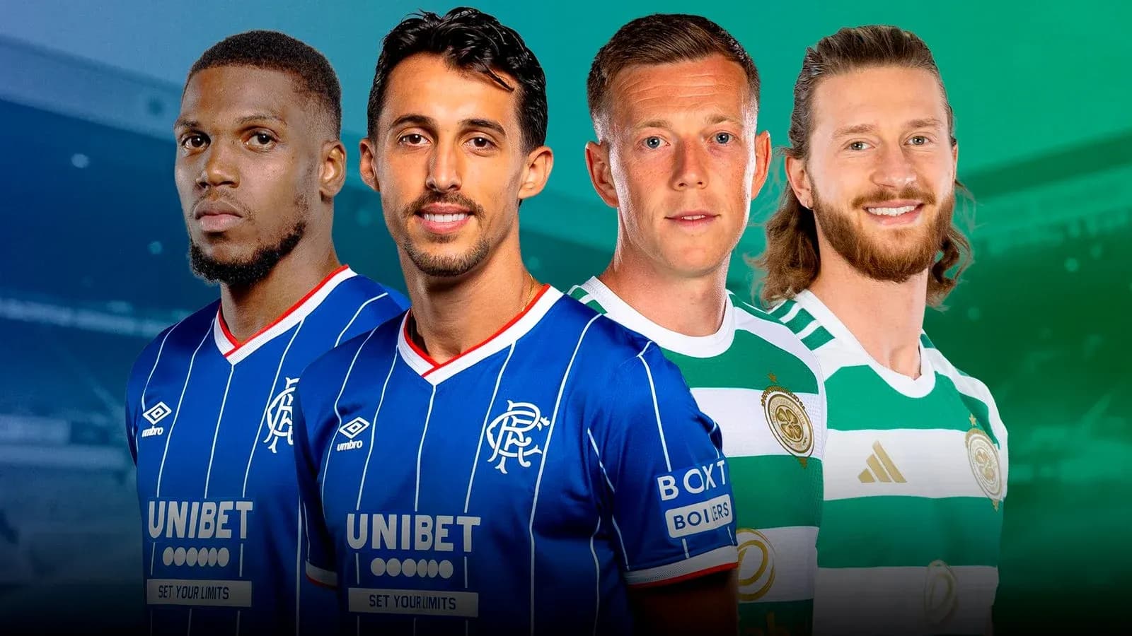 Jugadores de Rangers y Celtic posando juntos