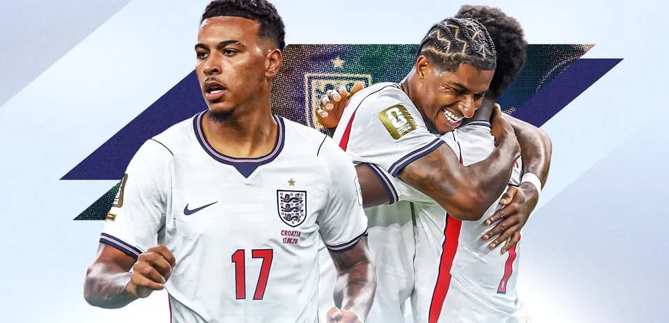 Jugadores de Inglaterra celebrando un gol juntos