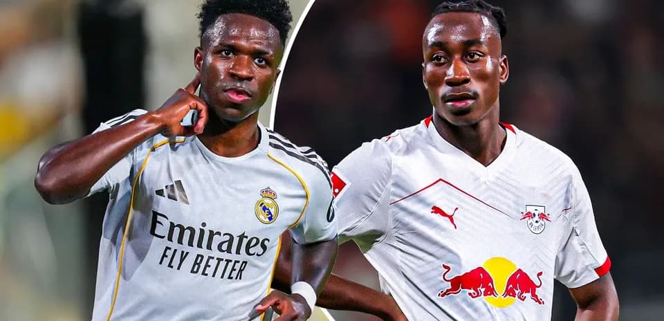 Vinícius Júnior y jugador de RB Leipzig en campo