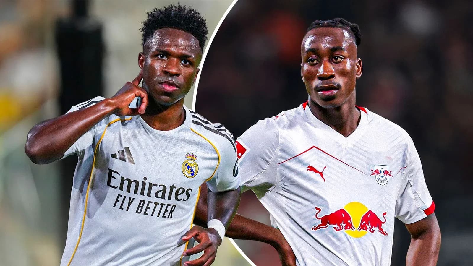Vinícius Júnior y jugador de RB Leipzig en campo