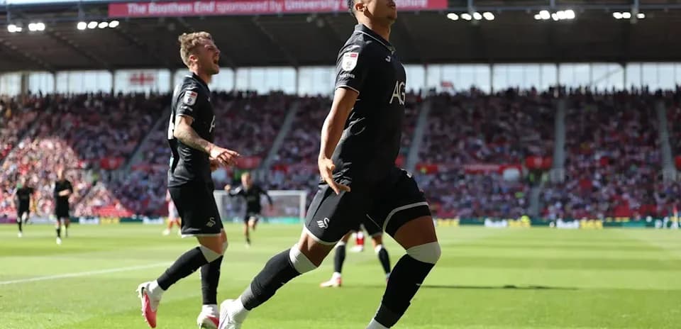 Jugador de Swansea celebrando un gol en el estadio