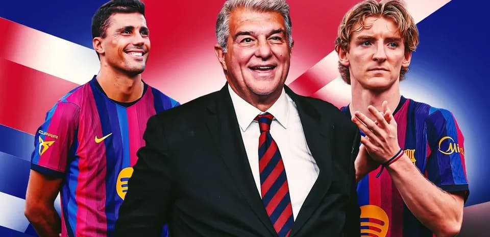 Jugadores de Barcelona y presidente en fondo colorido