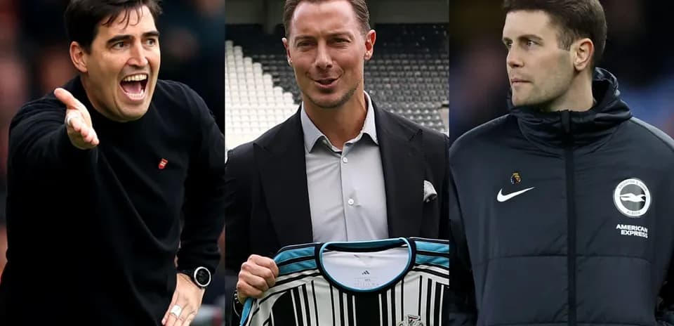 Tres entrenadores posando en diferentes escenarios deportivos