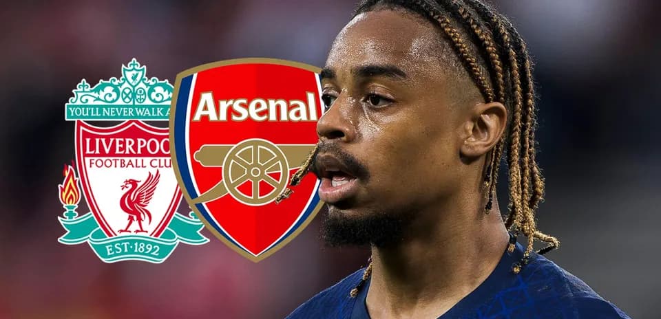 Jugador con trenzas y logotipos de Liverpool y Arsenal