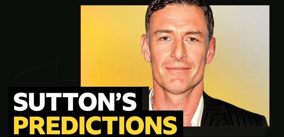 Sutton's predictions graphic with his portrait