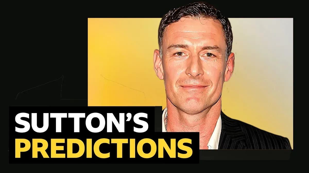 Sutton's predictions graphic with his portrait
