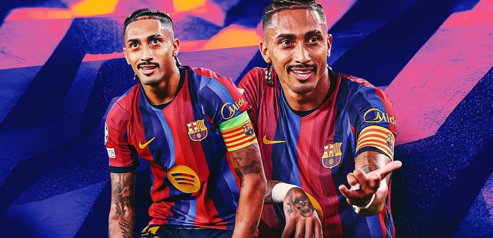 Jugador de FC Barcelona en uniforme y celebrando