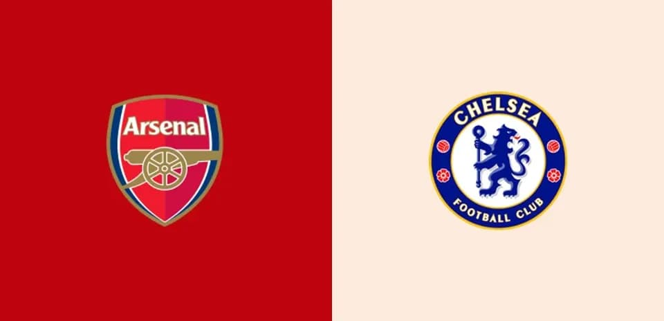 Logos de Arsenal y Chelsea en fondo dividido