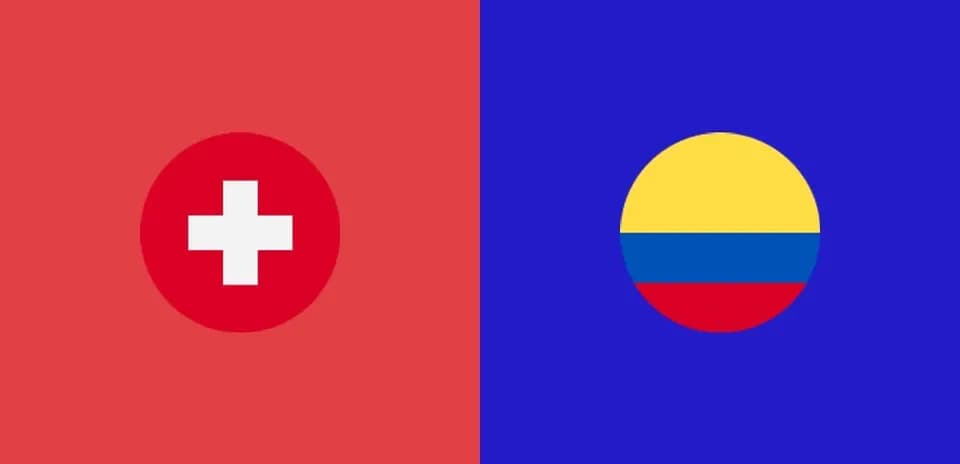 Banderas de Suiza y Colombia en fondo de colores