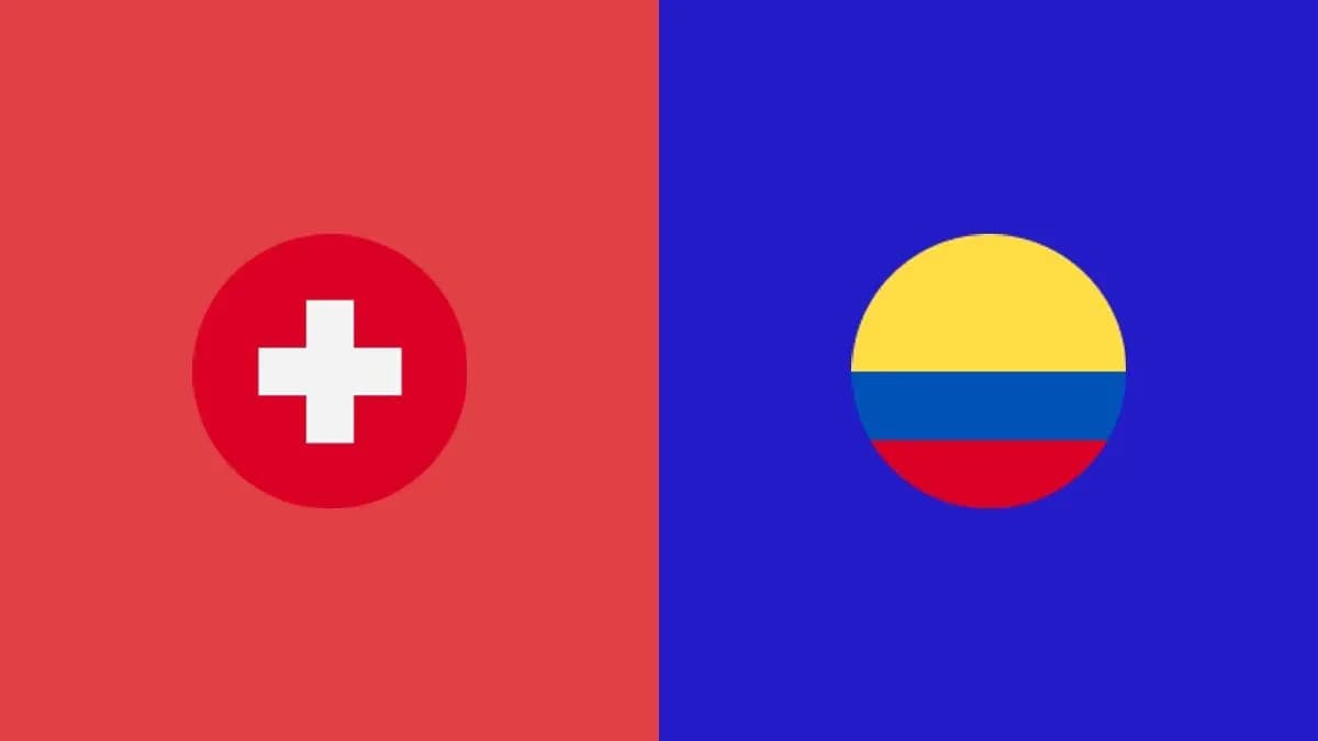 Banderas de Suiza y Colombia en fondo de colores