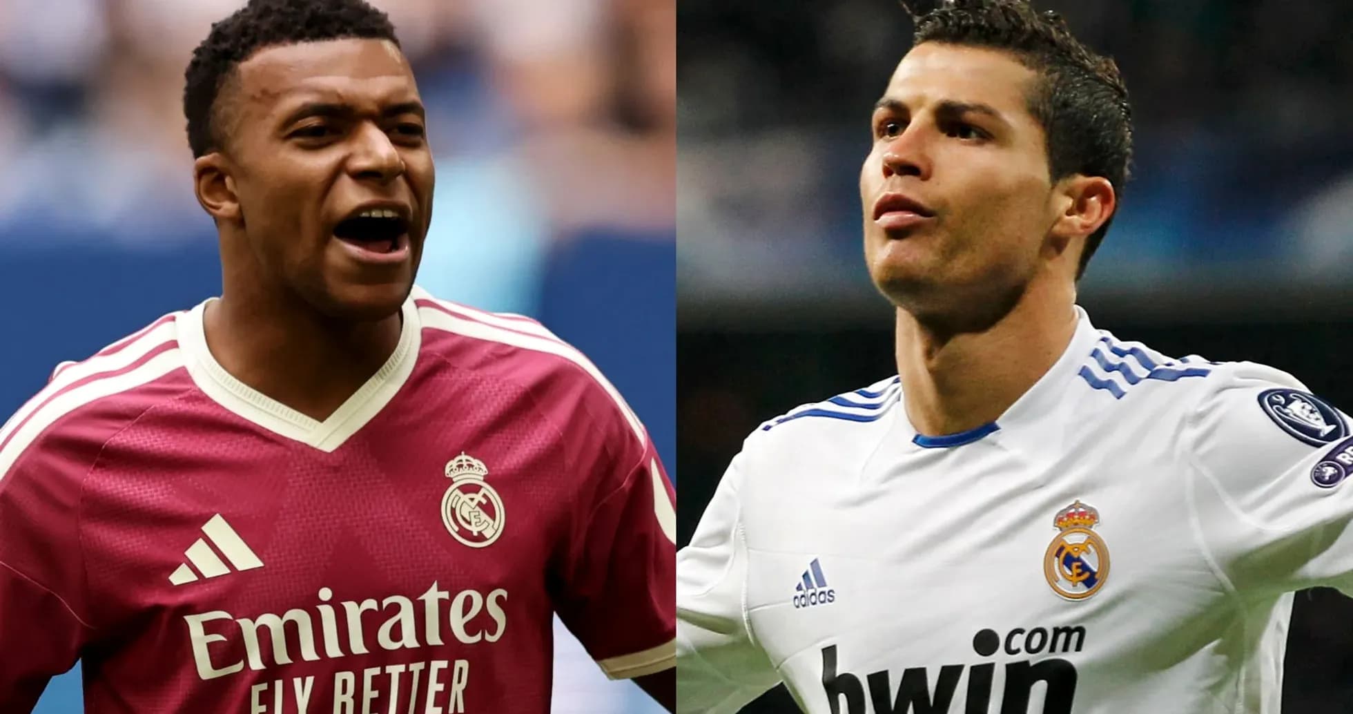Mbappé y Ronaldo en uniformes del Real Madrid