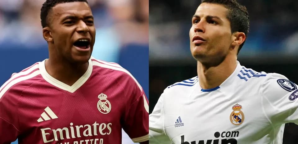 Mbappé y Ronaldo en uniformes del Real Madrid