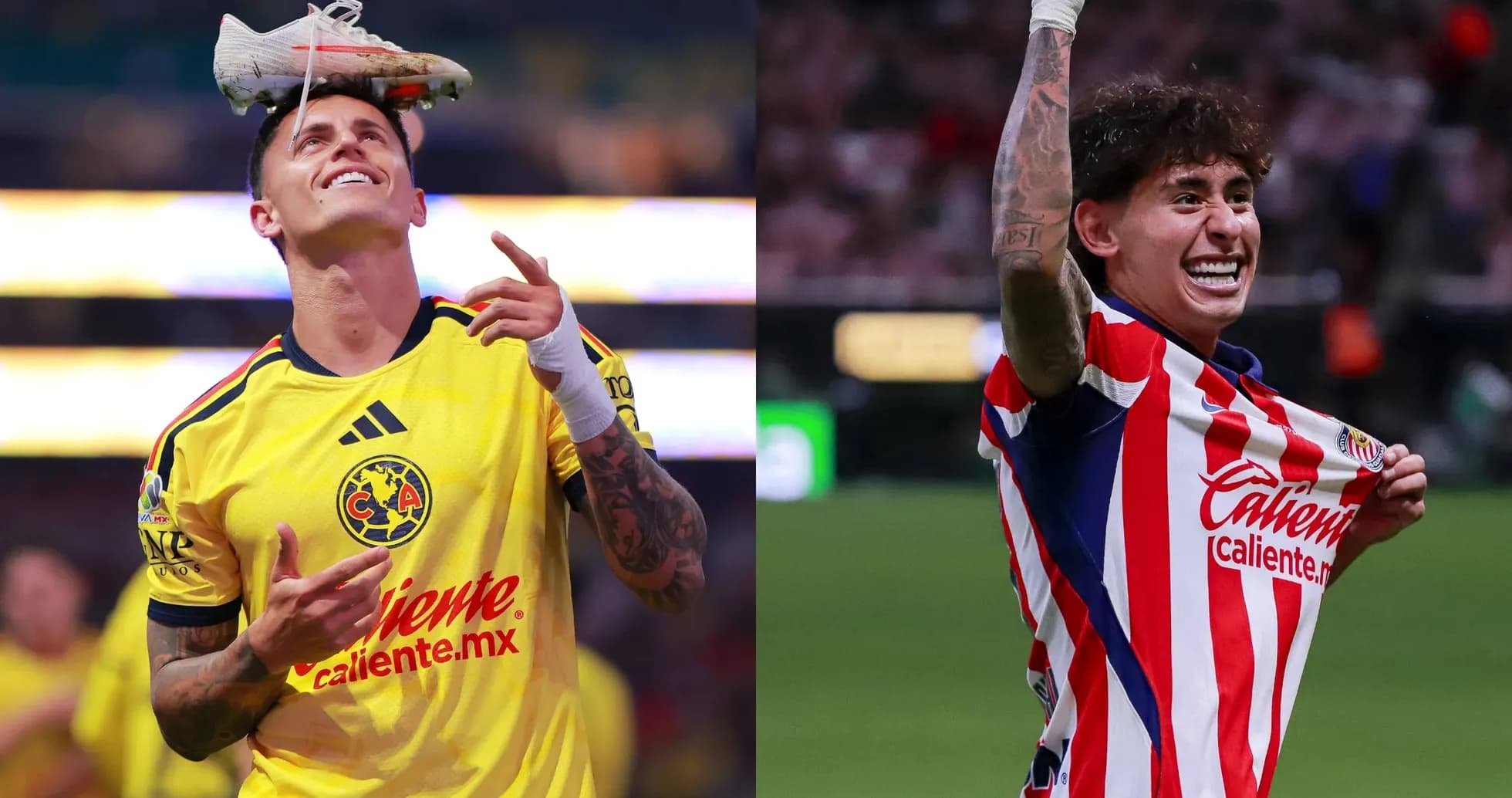 Jugadores de América y Chivas celebrando en el partido