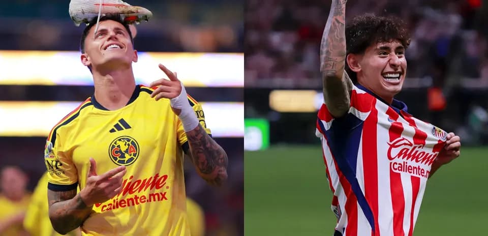Jugadores de América y Chivas celebrando en el partido